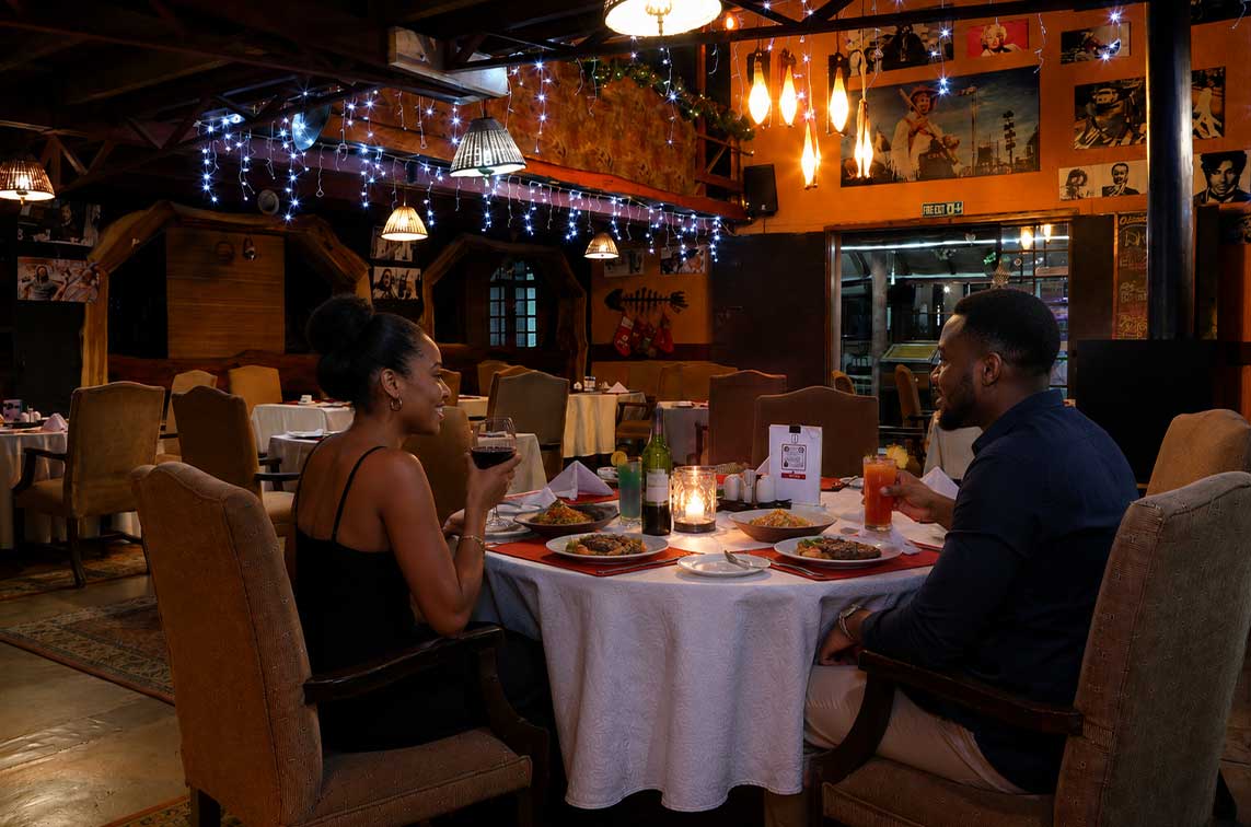 a couple dinning at kongoni camp nanyuki